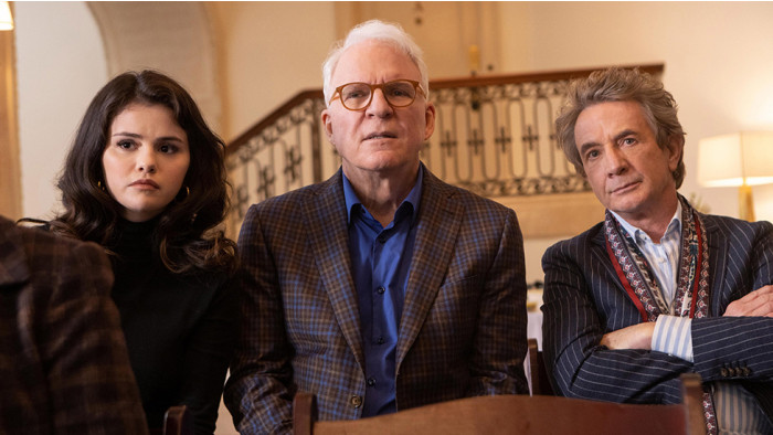 Selena Gomez, Martin Short and Steve Martin looking perplexed