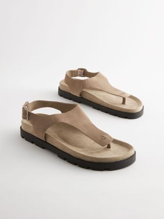 Neutral Leather Toe Thong Footbed Sandals