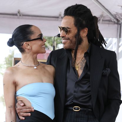 HOLLYWOOD, CALIFORNIA - MARCH 12: Zo&euml; Kravitz poses with Lenny Kravitz during his Hollywood Walk of Fame Star Ceremony on March 12, 2024 in Hollywood, California. (Photo by Rodin Eckenroth/Getty Images)