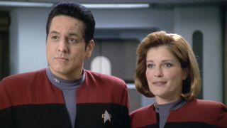 Chakotay and Janeway on Star Trek: Voyager