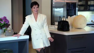 Kris Jenner in all white in The Kardashians season 3