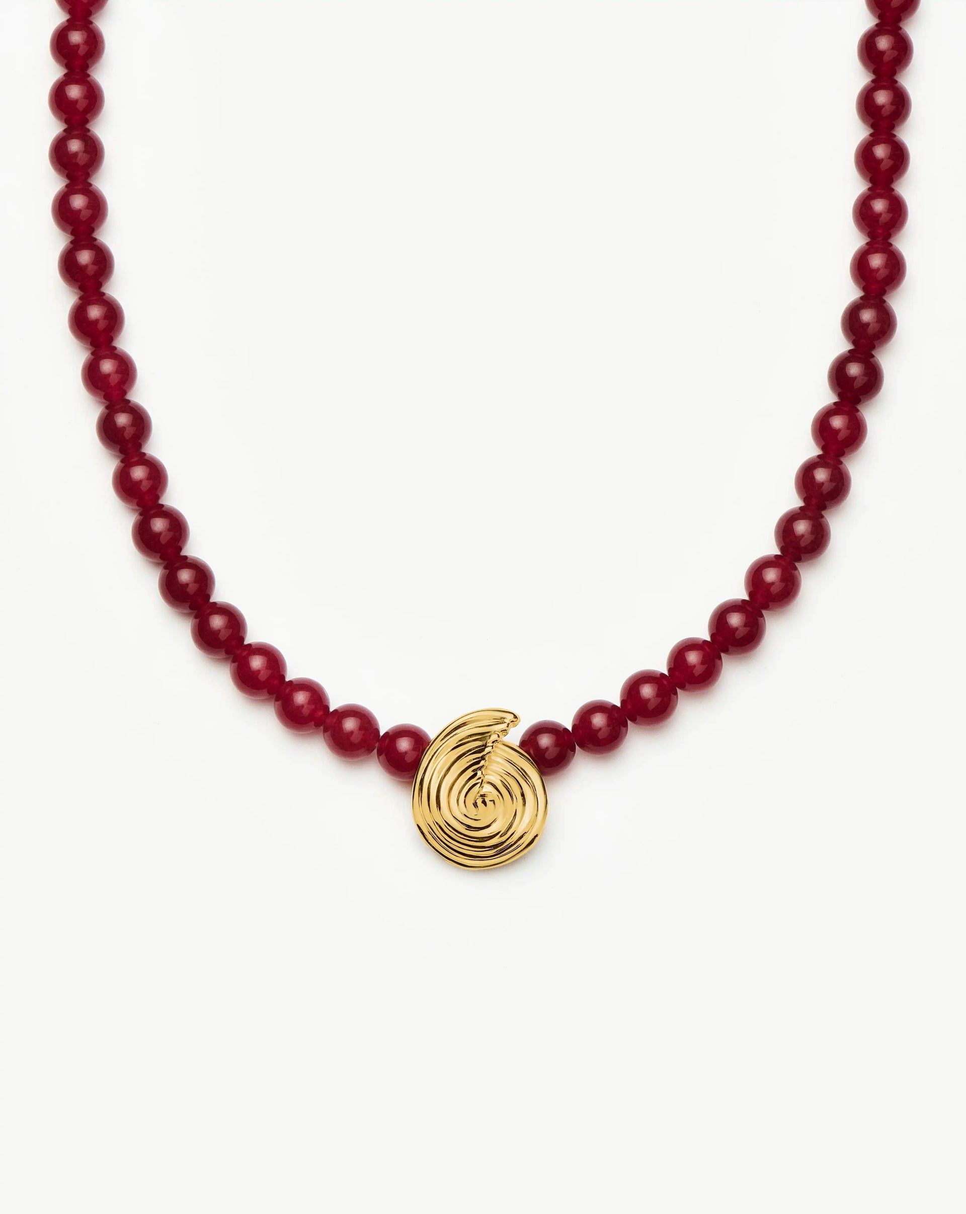 Spiral Gemstone Beaded Pendant Necklace | 18ct Gold Plated/dark Cherry Crystal Quartz - 18ct Gold Plated/dark Cherry Crystal Quartz