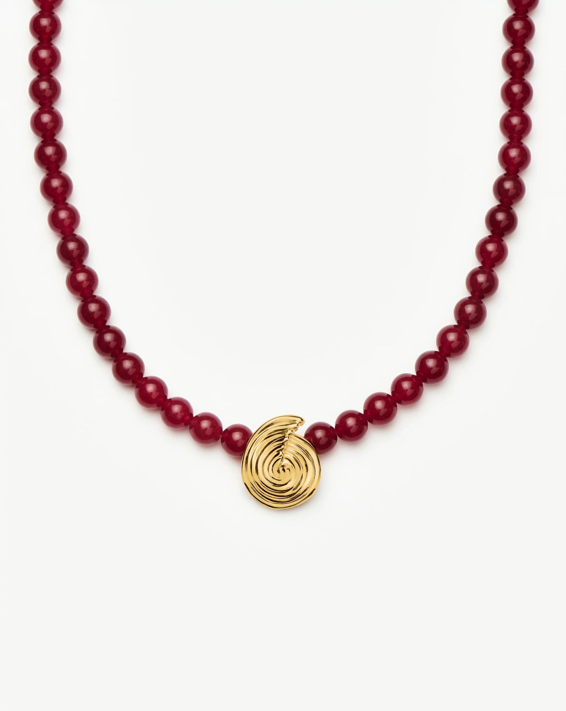 Spiral Gemstone Beaded Pendant Necklace | 18ct Gold Plated/dark Cherry Crystal Quartz - 18ct Gold Plated/dark Cherry Crystal Quartz