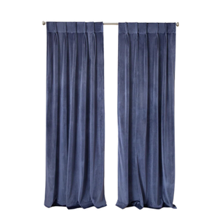 Blue pinch pleated drapes