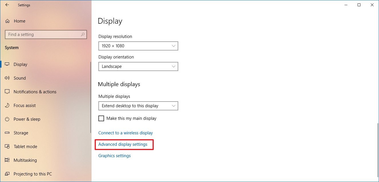 Display settings with Advanced display settings option