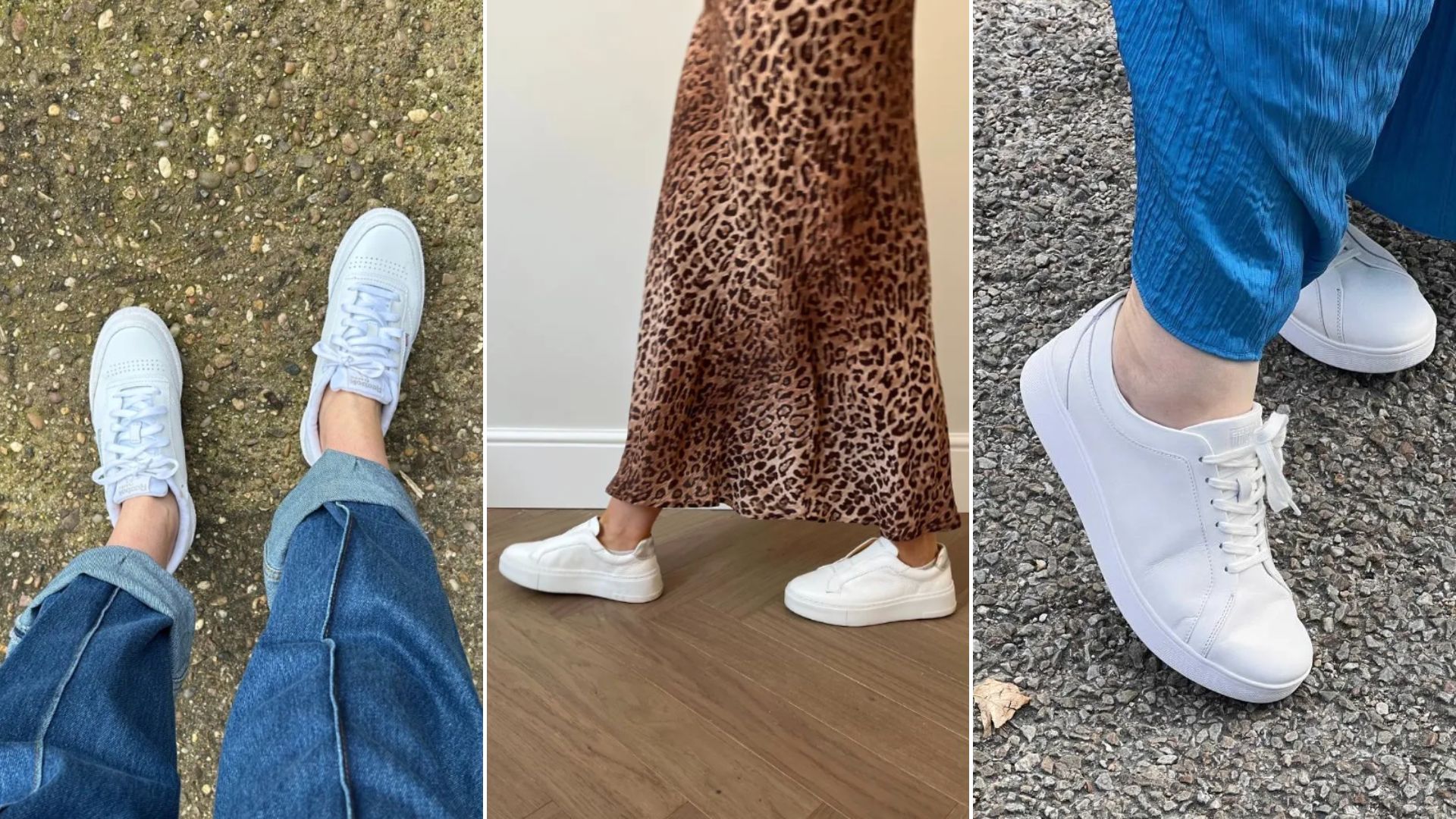 Molly Smith, Caroline Parr and Rivkie Baum testing the best white trainers