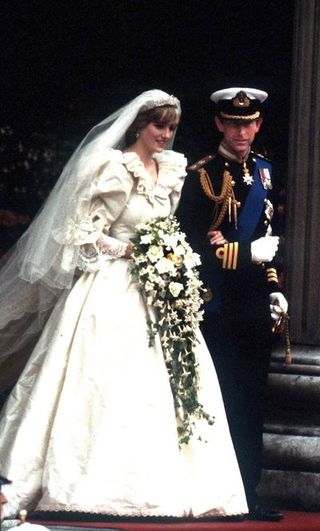 the prince and princess of wales leave st paul's cathedral after their wedding, 29th july 1981 she wears a wedding dress by david and elizabeth emmanuel and the spencer family tiara photo by jayne fincherprincess diana archivegetty images