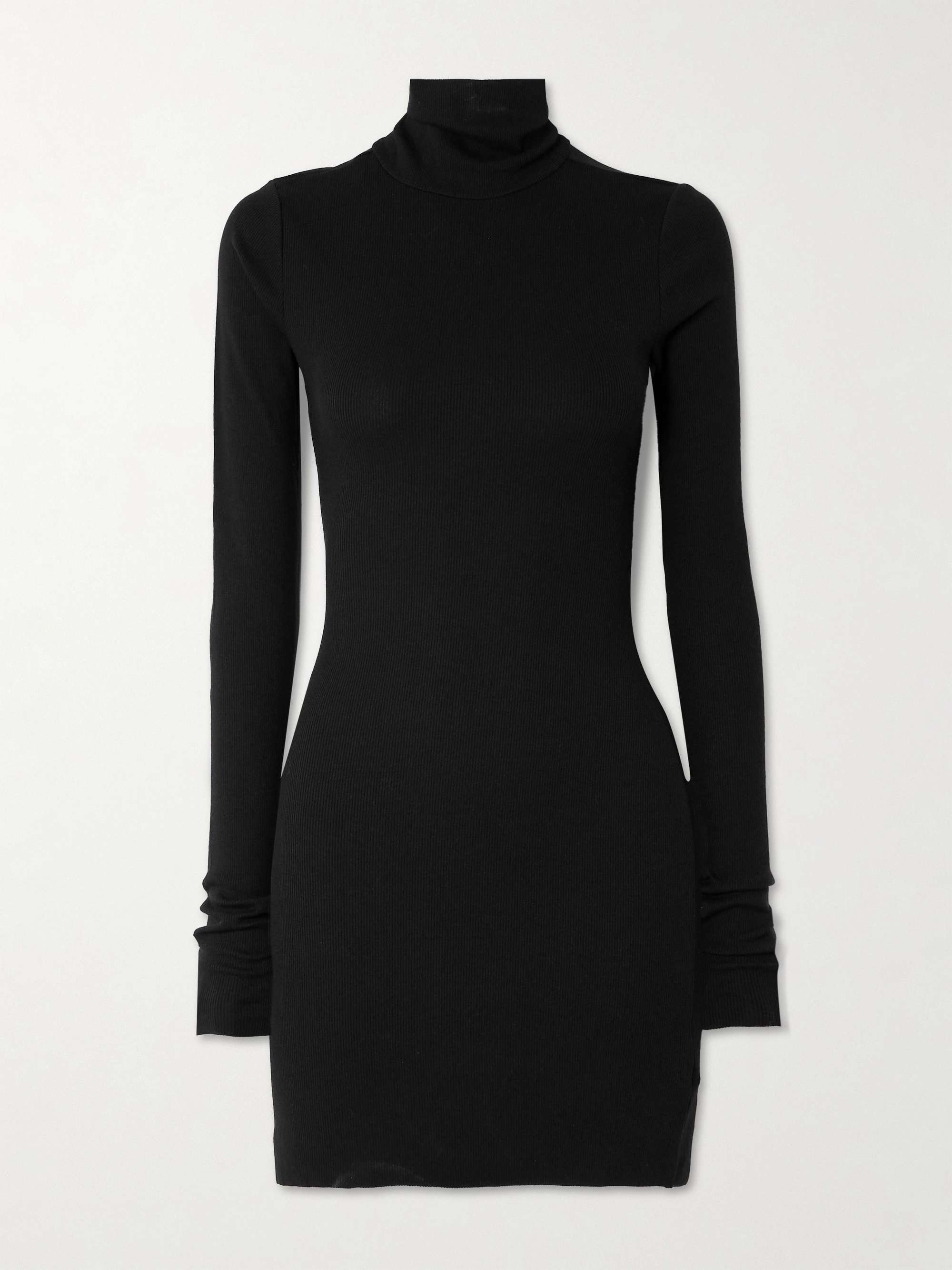 Ribbed Stretch Cotton and Modal-Blend Mini Turtleneck Dress