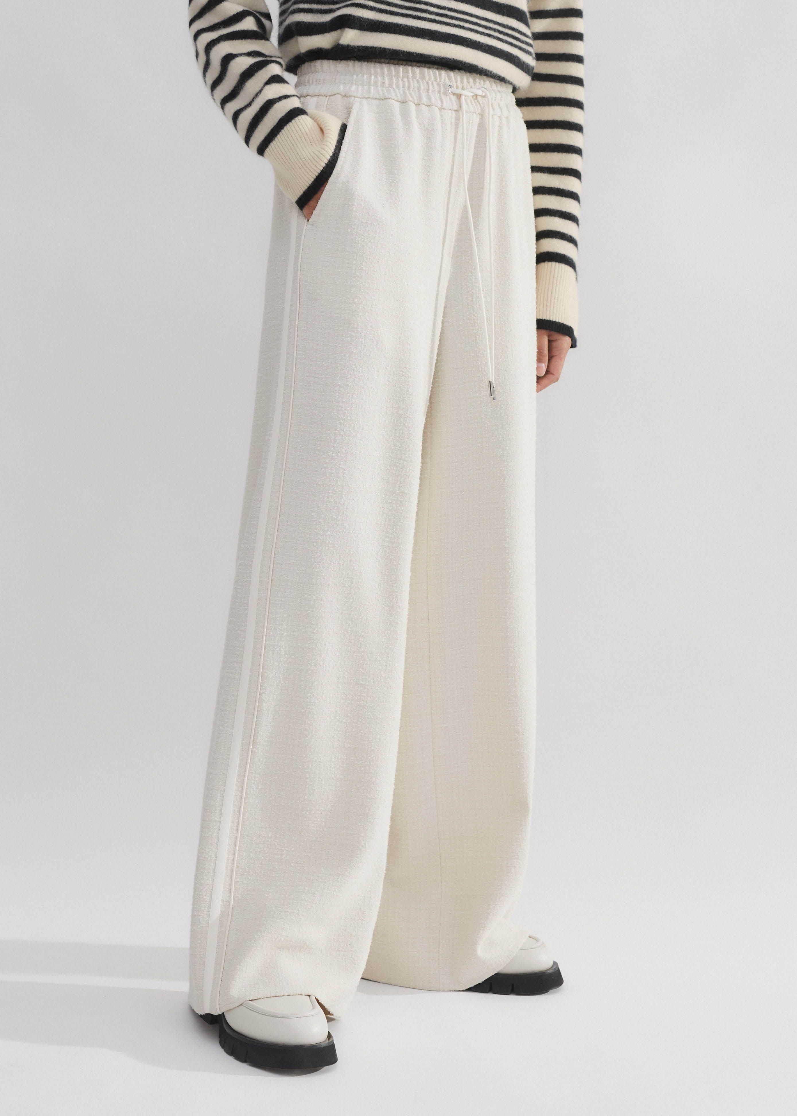 Textured Tailoring Wide-Leg Track Pant