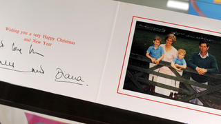 Prince Charles and Princess Diana Christmas card in 1989 is seen during the preview day of the "Icons and Idols" and "property from the life and career of Johnny Cash" auctions at Julien's Auctions in Beverly Hills, California on November 19. 2010