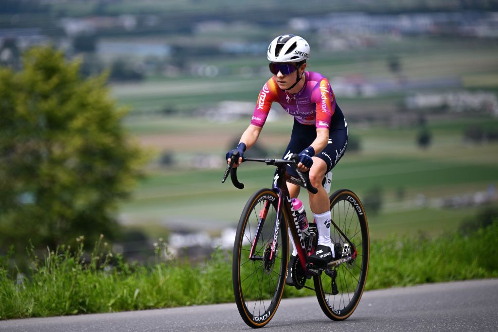 VILLARSSUROLLON SWITZERLAND JUNE 16 Niamh FisherBlack of Australia and Team SD WorxProtime sprints during the 4th Tour de Suisse Women 2024 Stage 2 a 157km individual time trial stage from Aigle to VillarssurOllon 1249m UCIWWT on June 16 2024 in VillarssurOllon Switzerland Photo by Tim de WaeleGetty Images