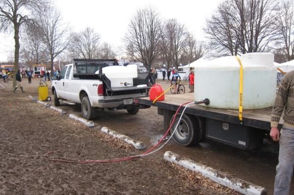 The pressure washers ran out of water late in the day on Thursday