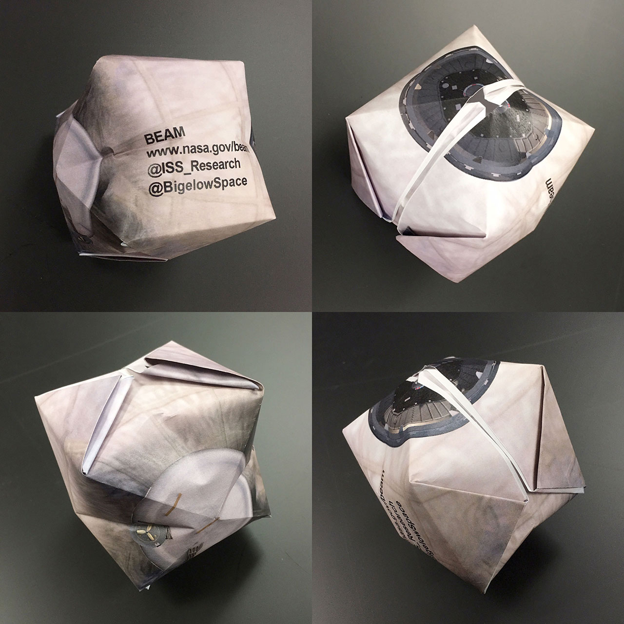 NASA&#039;s origaBEAMi paper model inflated upon completion of folding.