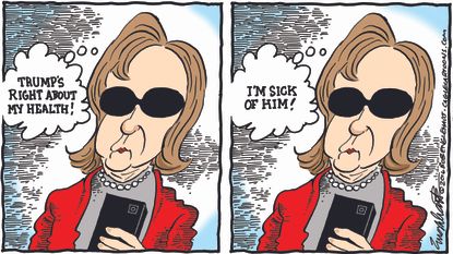 Political cartoon U.S. 2016 election Hillary Clinton Health Donald Trump