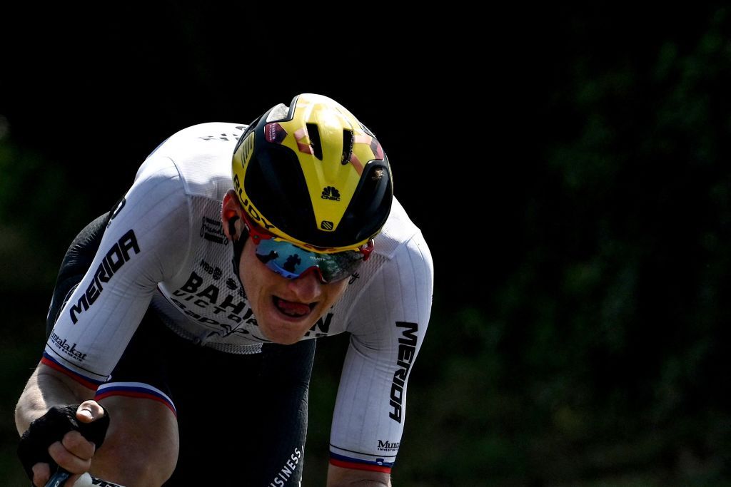 Team Bahrains Matej Mohoric of Slovenia rides ahead during the 19th stage of the 108th edition of the Tour de France cycling race 207 km between Mourenx and Libourne on July 16 2021 Photo by Philippe LOPEZ AFP Photo by PHILIPPE LOPEZAFP via Getty Images