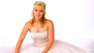 Hilary Duff in her dress in promo image for A Cinderella Story 2004.