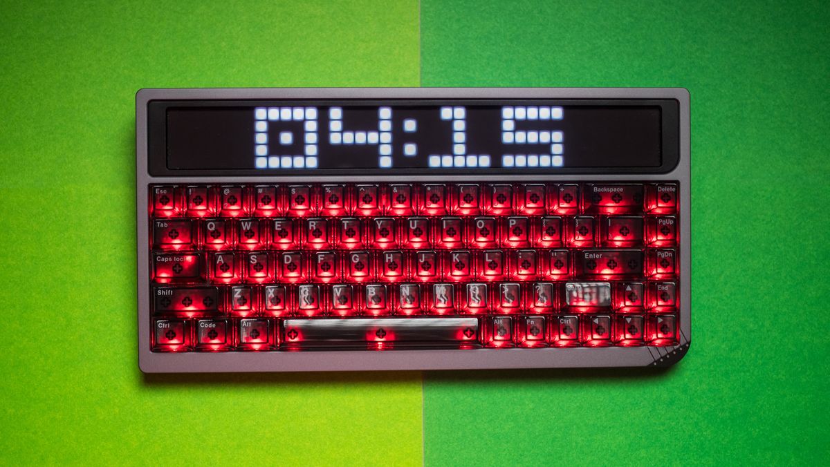 Angry Miao AM RGB 65 dot matrix panel showing the time