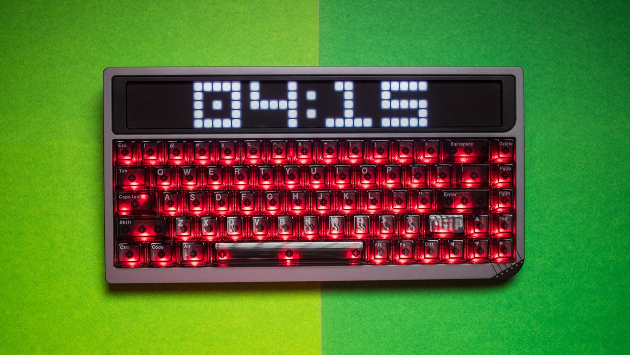 Angry Miao AM RGB 65 dot matrix panel showing the time