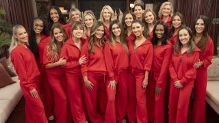 Taylor Frankie Paul (front, center) joins previous leads of The Bachelorette on the "Before the First Rose" reunion special.