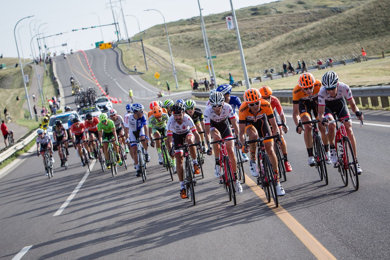 The front group which formed late in the race