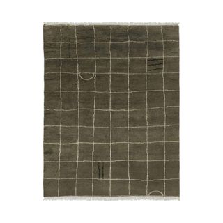Green grid pattern minimal rug