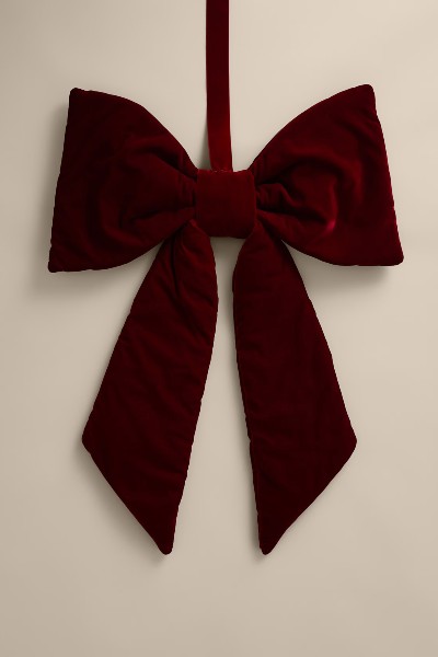 M&amp;amp;S Velvet Hanging Bow Decoration Red