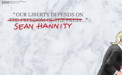 Political cartoon U.S. Trump Sean Hannity press freedom fake news