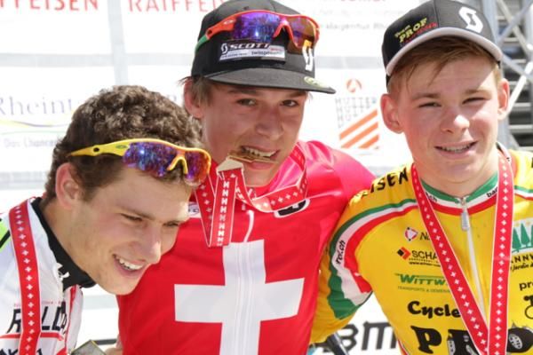 The junior men's Swiss cross country championship podium
