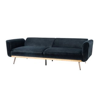 A black couch with gold legs