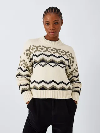 John Lewis Anyday Fair Isle Cropped Boxy Jumper