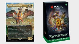 Zinnia, Valley's Voice (bird bard creature) and its precon MTG Bloomburrow commander deck Family Matters