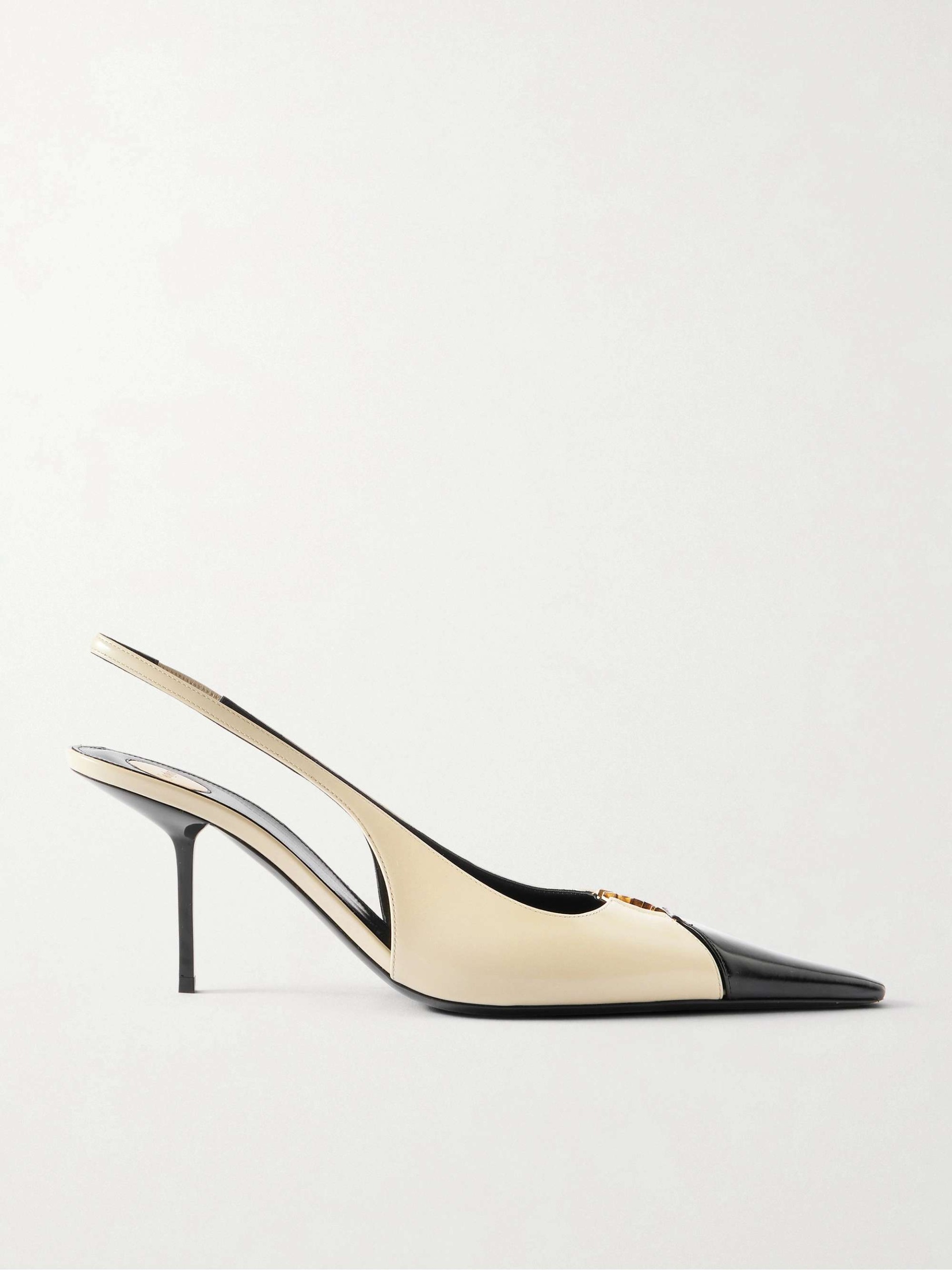 Babylone Cassandre-Embellished Two-Tone Leather Slingback Pumps