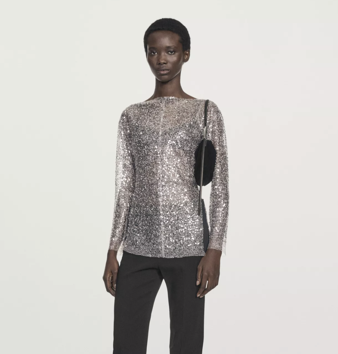Massimo Dutti, Sequinned Blouse With Cowl Neck