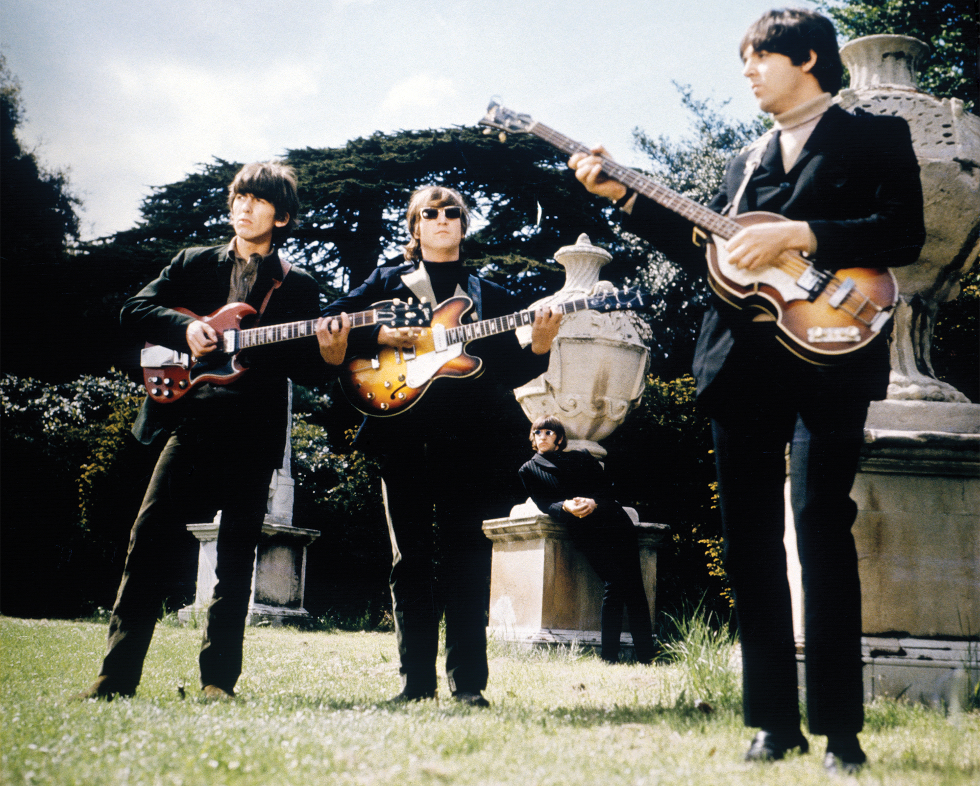 The Beatles recording the &quot;Paperback Writer&quot; promotional film at Chiswick House gardens, London, May 20, 1966