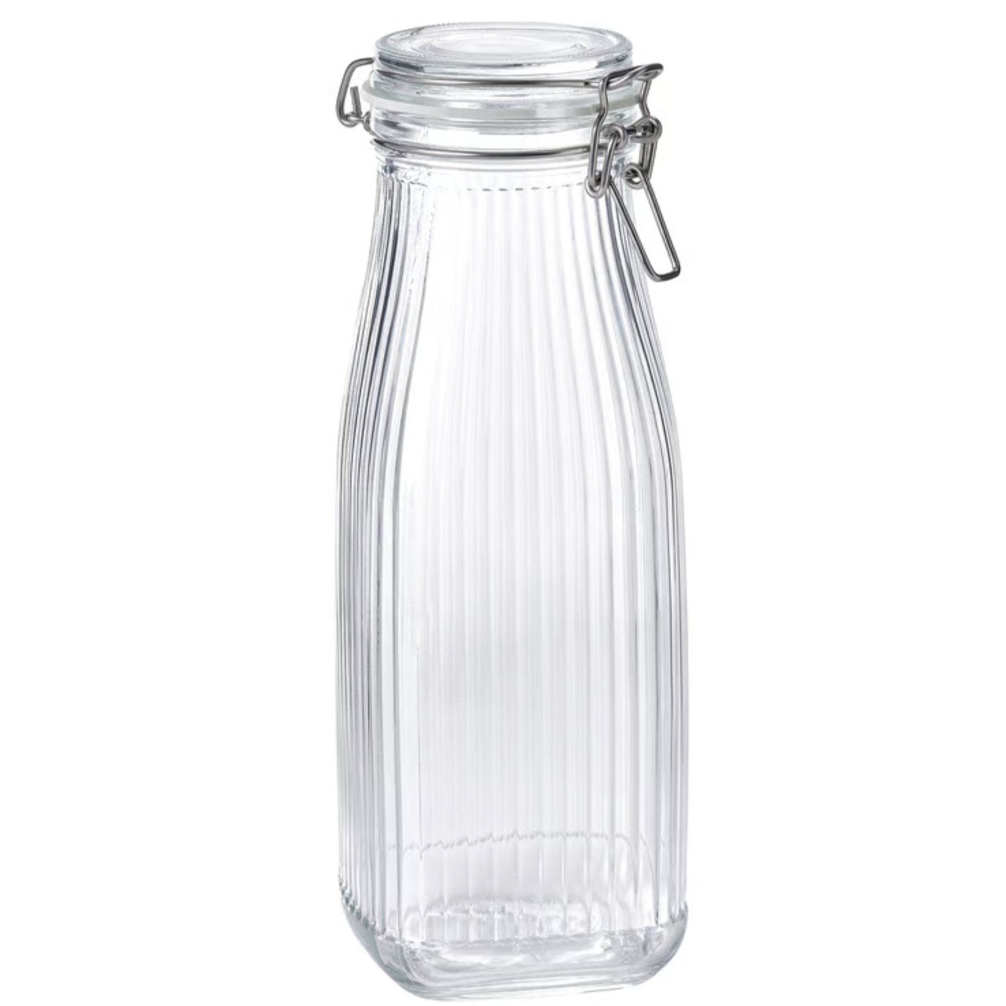 Tall fluted glass jar with metal closure