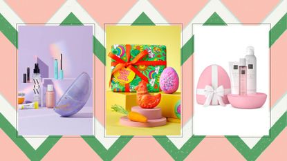 composite of the best beauty easter eggs 2023 from LookFantastic, Lush, Rituals 