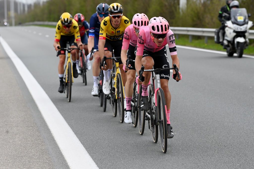 WAREGEM BELGIUM MARCH 29 Mikkel Honor Frlich of Denmark and Team EF Education Easypost competes in the chase group during the 77th Dwars Door Vlaanderen 2023 Mens Elite a 1837km one day race from Roeselare to Waregem DDV23 on March 29 2023 in Waregem Belgium Photo by Tim de WaeleGetty Images