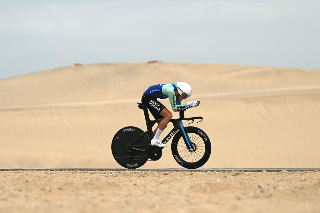 AL HUDAYRIYAT ISLAND ABU DHABI UNITED ARAB EMIRATES FEBRUARY 18 Felix Gall of Austria and Decathlon AG2R La Mondiale Team competes during the 7th UAE Tour Stage 2 a 122km individual time trial stage from Al Hudayriyat Island to Al Hudayriyat Island UCIWWT on February 18 2025 in Abu Dhabi United Arab Emirates Photo by Dario BelingheriGetty Images