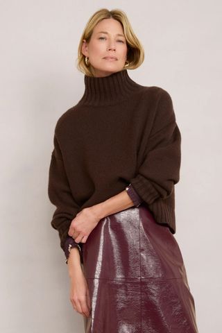 Wyse London Liana Chunky Funnel Neck Jumper - Cocoa