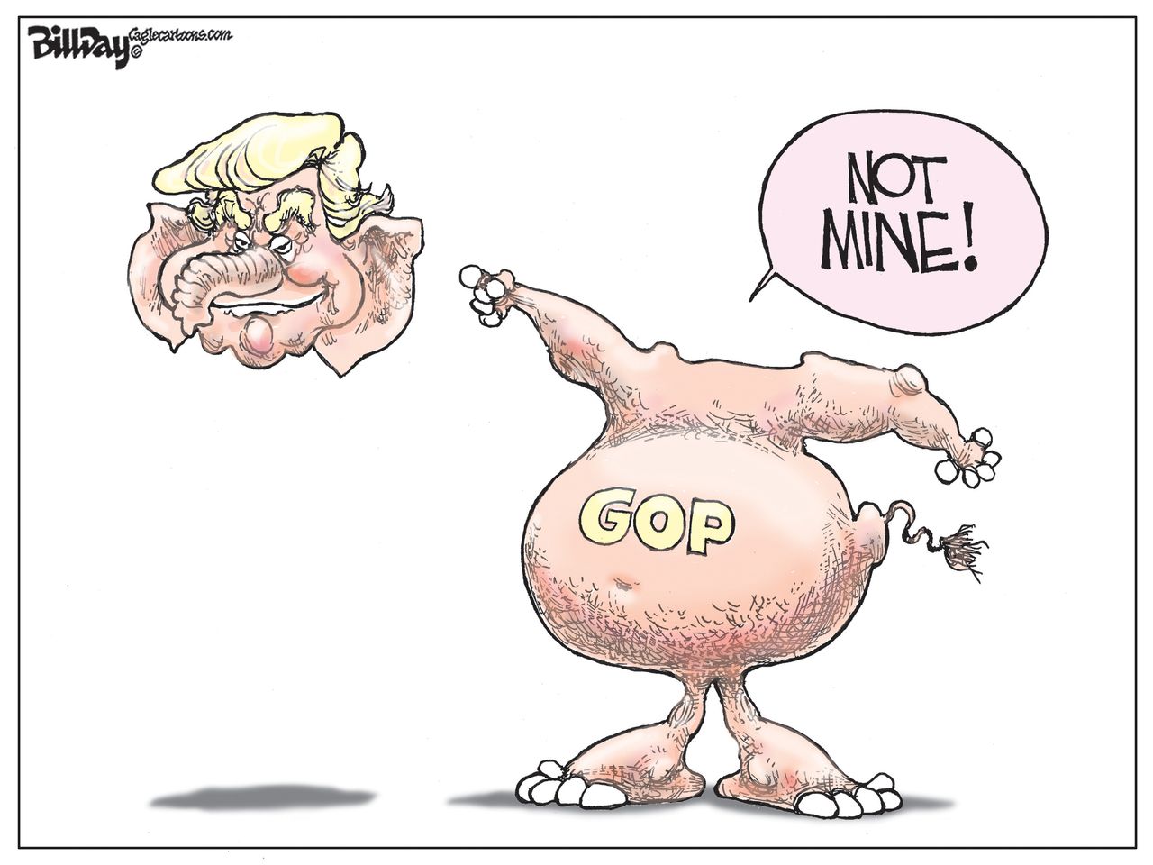 Political cartoon U.S. 2016 election Donald Trump GOP