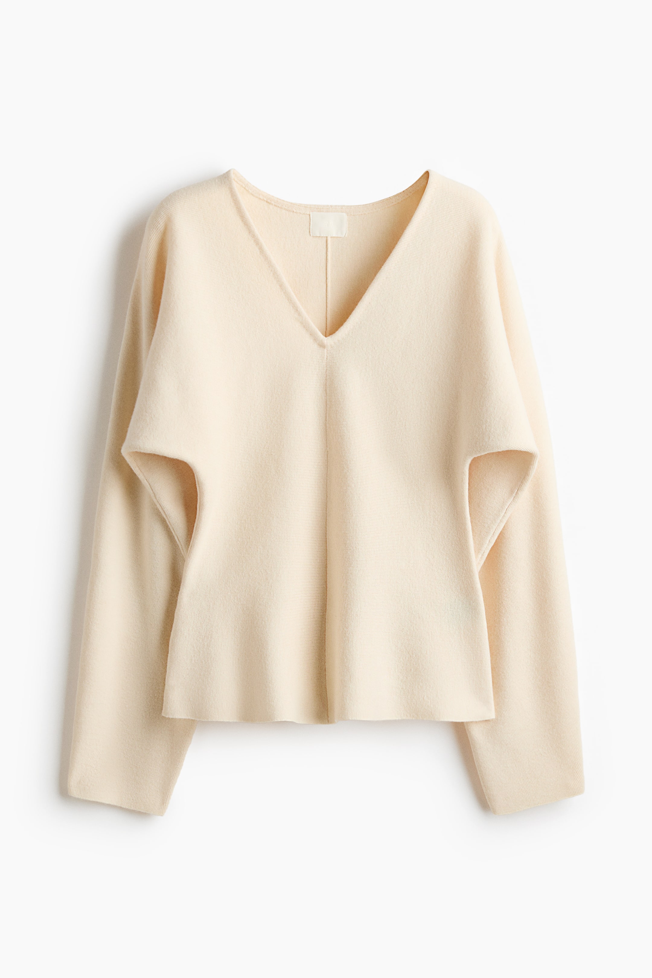 Knit V-Neck Top - Light Beige