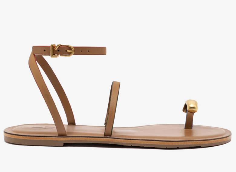 Larroud&amp;eacute;, Biarritz Flat Sandal in Light Caramel Leather