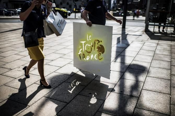 A Tour de France stencil is being used to leave the race's mark around Leeds