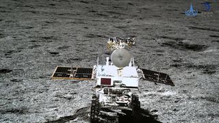 China's Yutu 2 rover, as seen by the Chang'e 4 lander, on the far side of the moon.