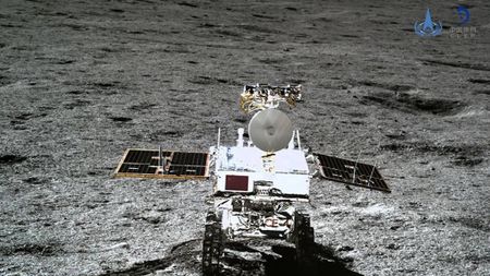 China's Yutu 2 rover, as seen by the Chang'e 4 lander, on the far side of the moon.