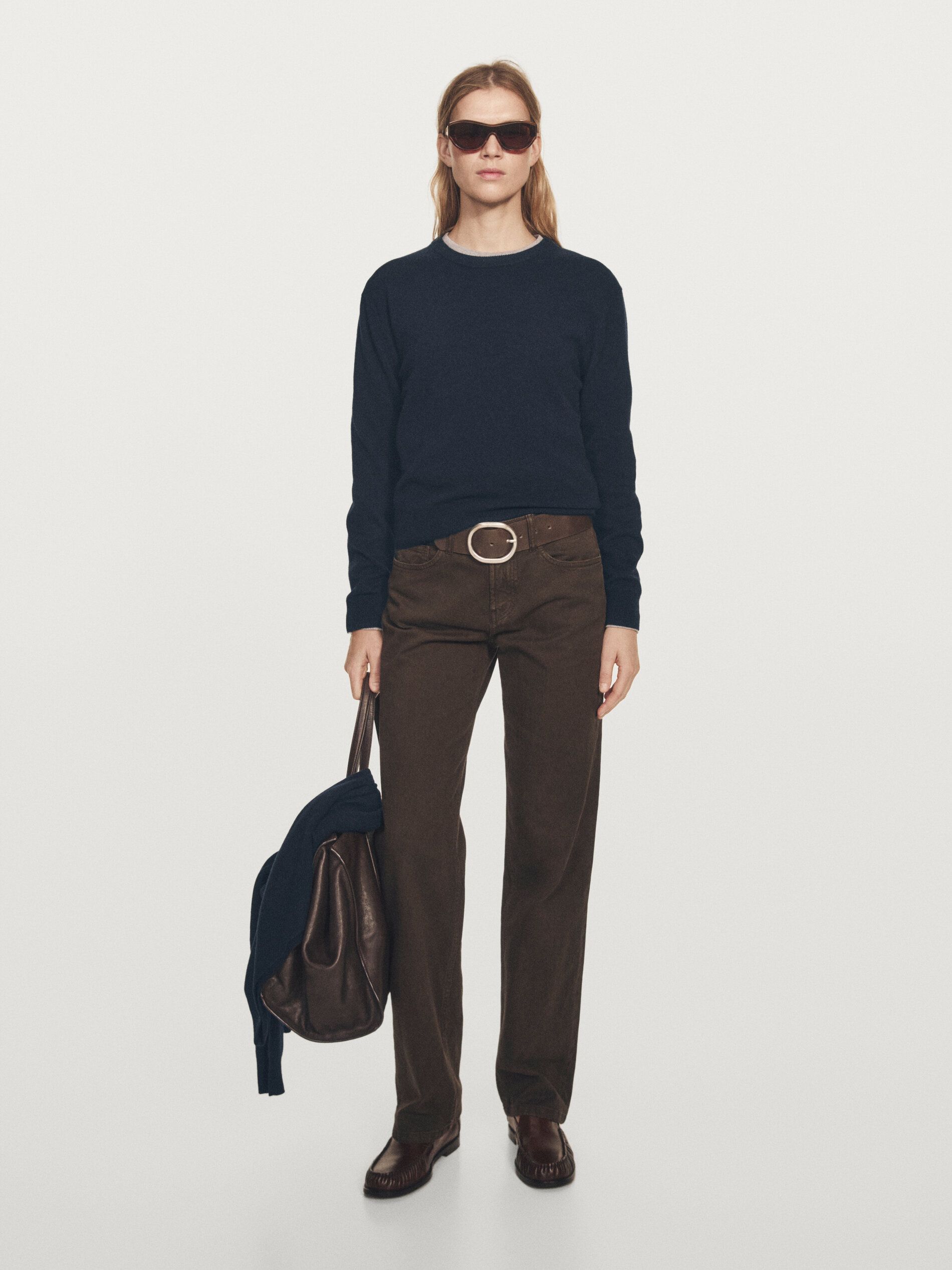 Wool Blend Crew Neck Knit Sweater