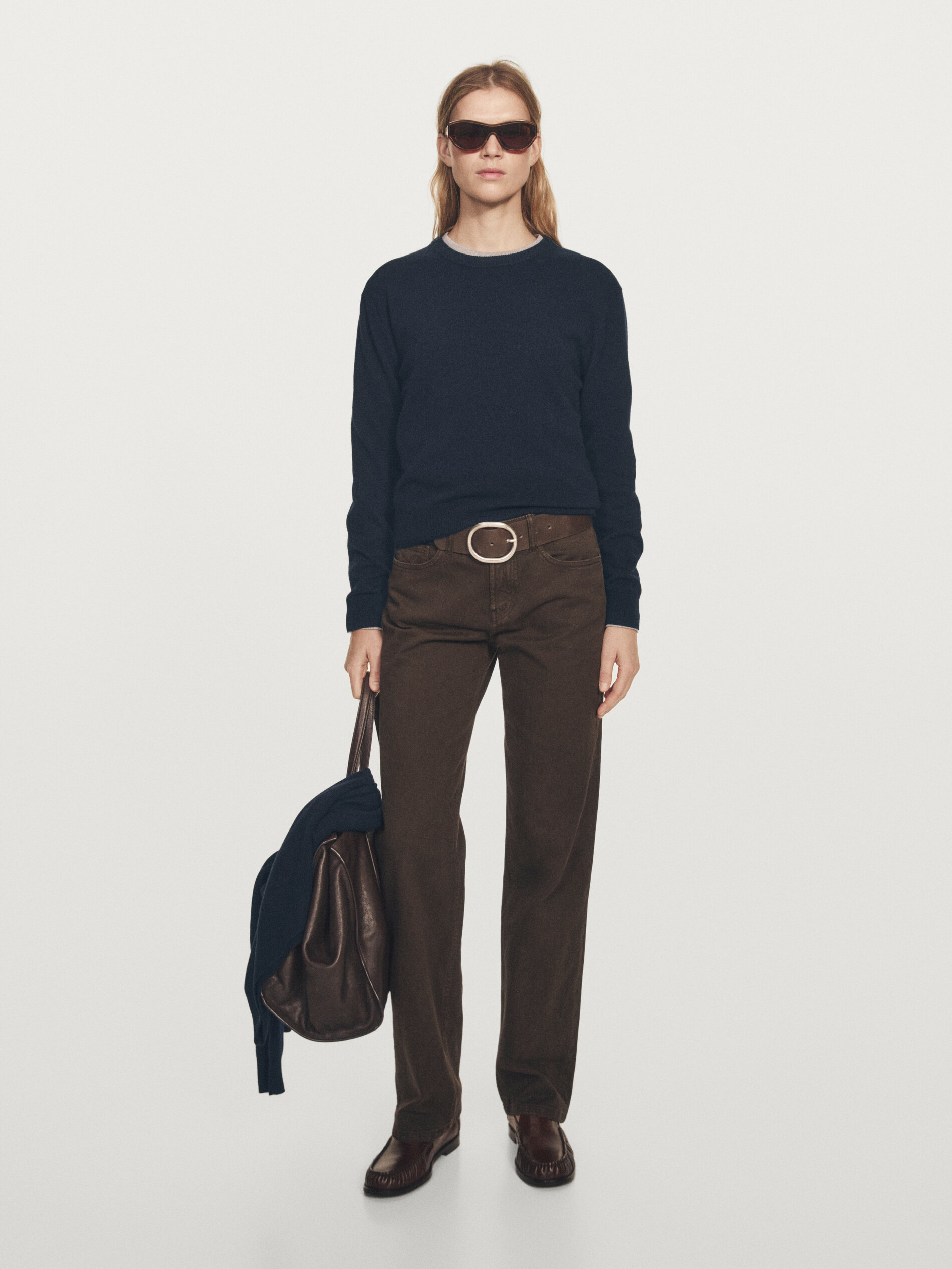 Wool Blend Crew Neck Knit Sweater