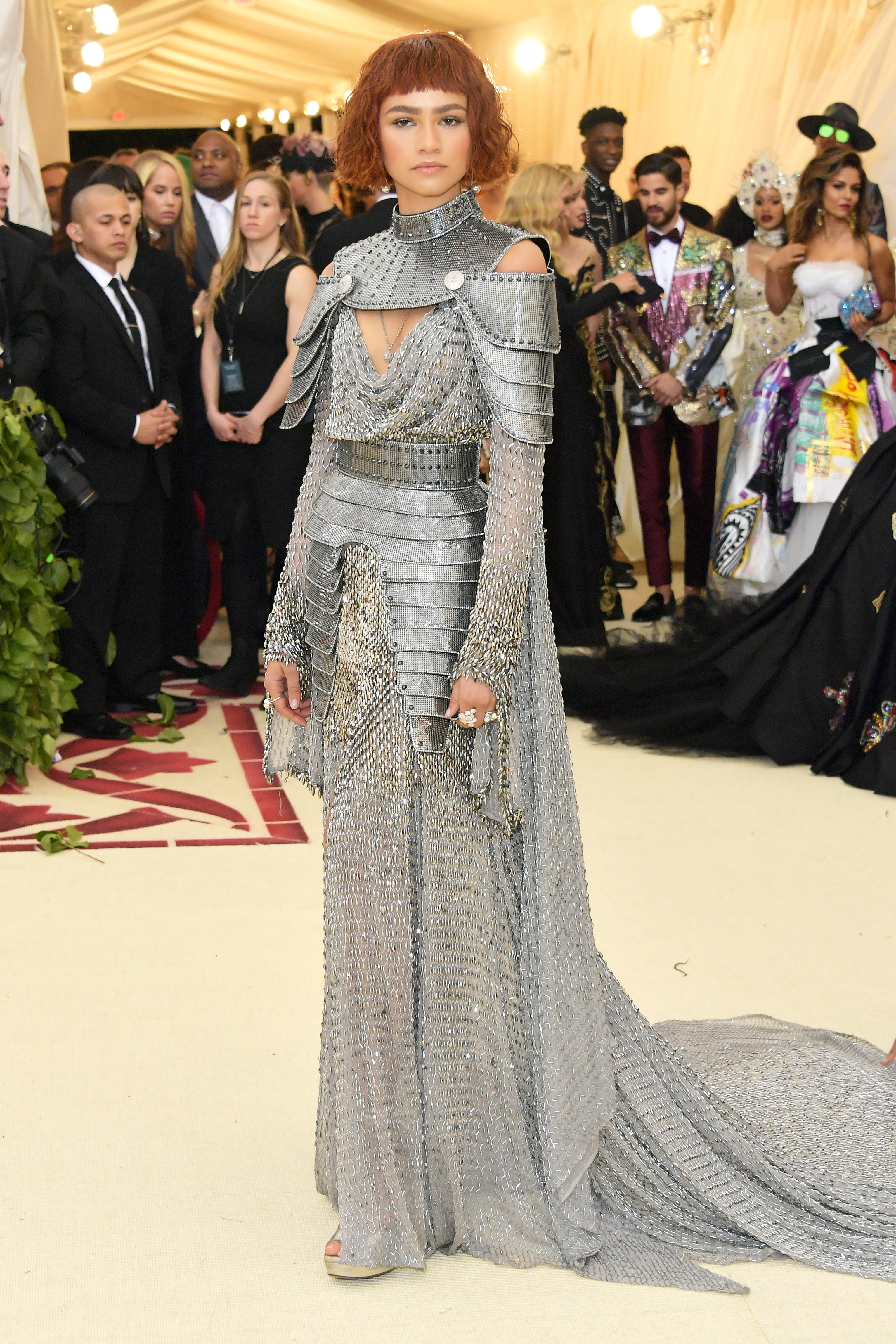 Zendaya wearing a chainmail dress at the 2018 met gala