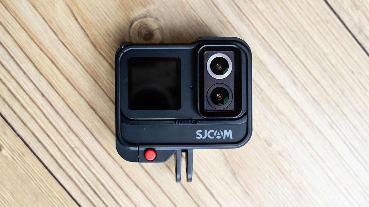 SJCAM SJ20 action camera on a wooden floor