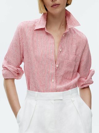 Linen Shirt - Red/white - Arket Gb